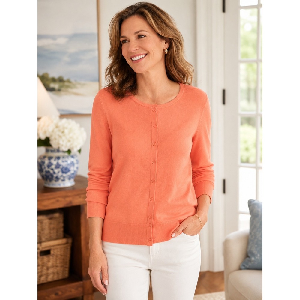 Talbots Plus 2XL Coral Peach Cardigan Button Front Cotton Tencel Light Layer